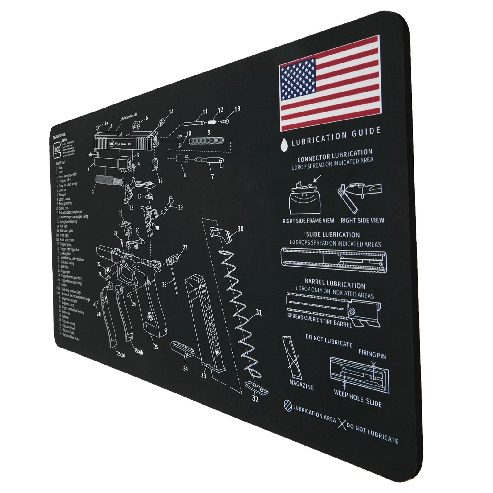 Gun Cleaning Mat 24"x12" for Glock, Thick Gun Mat Black