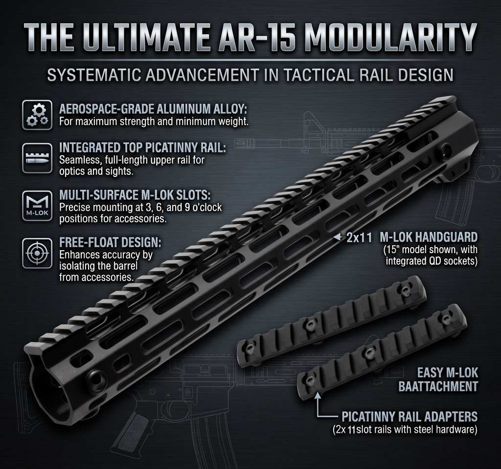 US M4 / M15 / AR15 / M16 Siyah Taktik Picatinny Rail + 2X SLOT RAİL