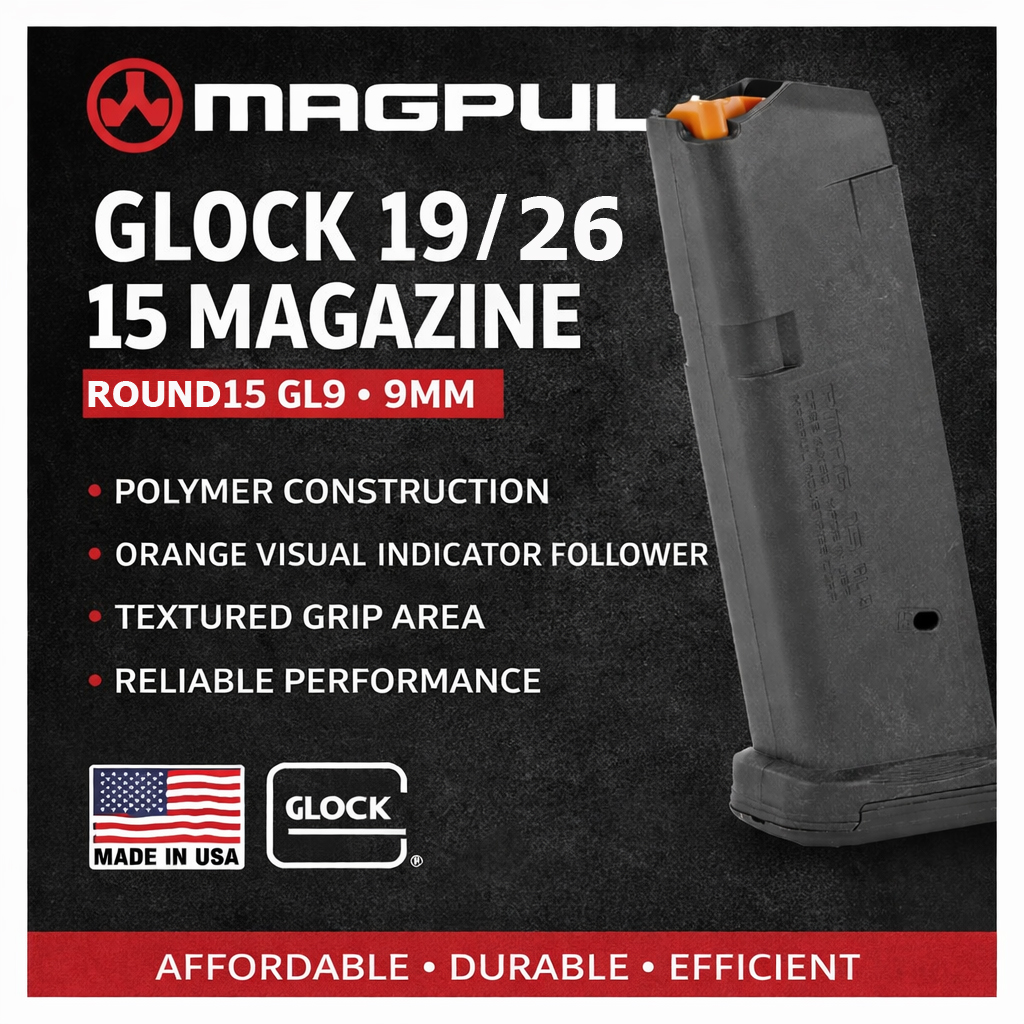 Magpul Glock 19/26 Uyumlu 15 Kapasiteli 9mm Polimer Şarjör - Siyah