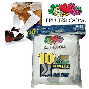 Fruit of the Loom Men's White Crew Sport Sock