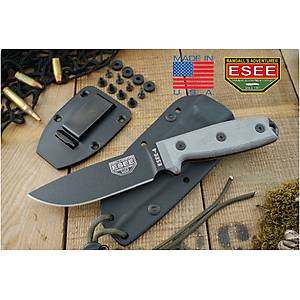 ESEE 4 Knife Black Plain Edge Grey Micarta