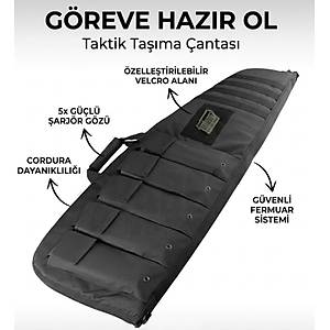 140 cm Siyah Taktik T�fek Ta��ma �antas� � Dolgulu, 5 Cepli, Optik Uyumlu, Mod�ler Sistemli
