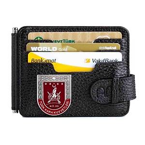T�rk Kara Kuvvetleri Mini Rozetli �ift Tarafl� Para Tokal� Kartl�k C�zdan Siyah