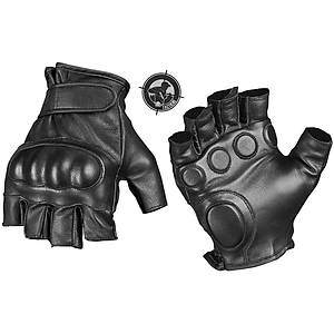 US TACTICAL FINGERLESS LEATHER GLOVES BLACK