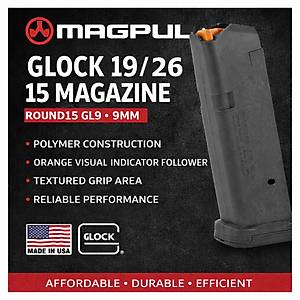 Magpul Glock 19/26 Uyumlu 15 Kapasiteli 9mm Polimer �arj�r - Siyah