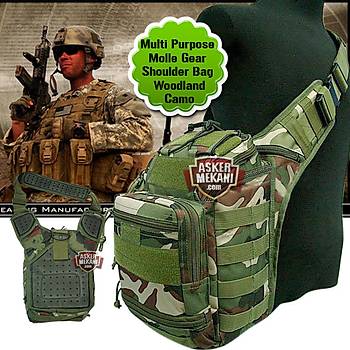 Multi Purpose Molle Gear Shoulder Bag Woodland Camo