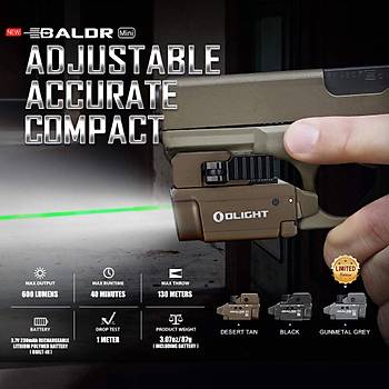 OLIGHT Baldr Mini 600 Lümen Yeşil Lazerli Profesyonel Silah Fener ve Lazeri Tan