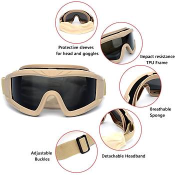 Tactical Goggles 3 Balistik Atış Gözlüğü Kahve Çerçeve