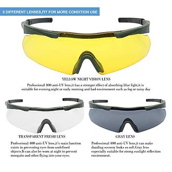 Tactical Eyewear 3 Balistik Atış Gözlüğü Yeşil Çerçeve