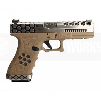 AW VX0110 GLOCK17 G17 HexCut GBB Airsoft Tabanca - Tan - Silver