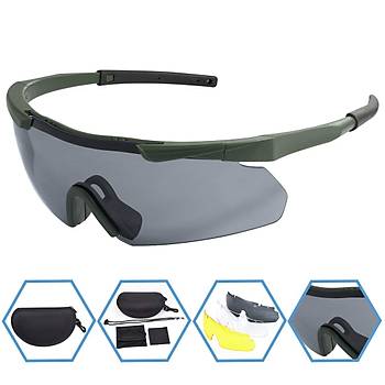 Tactical Eyewear 3 Balistik Atış Gözlüğü Yeşil Çerçeve