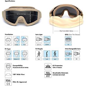 Tactical Goggles 3 Balistik Atış Gözlüğü Kahve Çerçeve