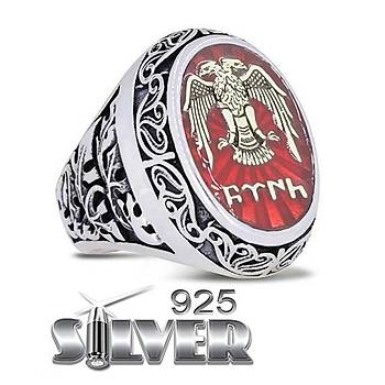 Selçuklu Çift Başlı Kartal Kırmızı Silver 925