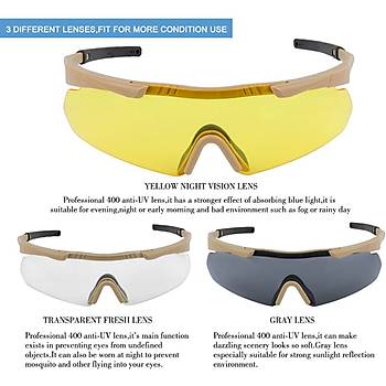 Tactical Eyewear 3 Balistik Atış Gözlüğü Coyote Çerçeve