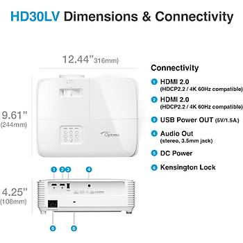 Optoma HD30LV 4.500 Lumen 4K & HDR Destekli Full HD Projeksiyon Cihaz