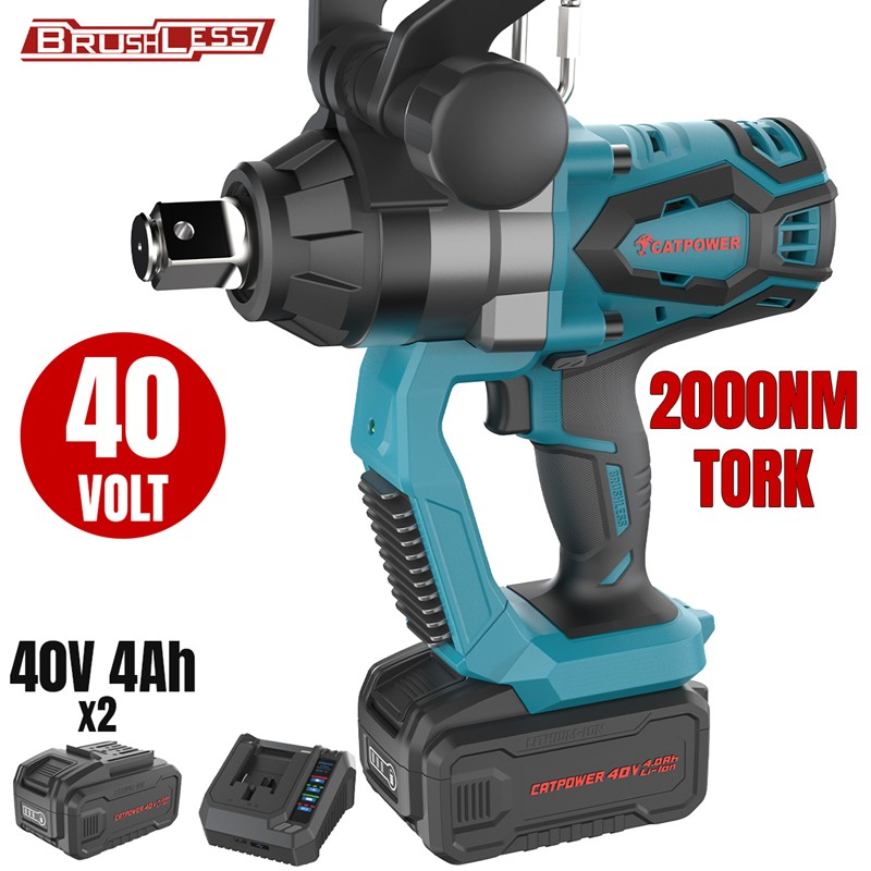 CATPOWER CAT4429-SET KÖMÜRSÜZ AKÜLÜ SOMUN SIKMA 1'' Lİ-İON 40V +( 4.0 ah AKÜ 2 ADET)+(Hızlı Şarj Cihazı)