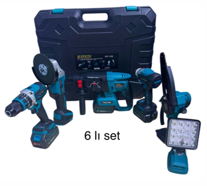 HAKTAŞ HKT-1300 6 LI AKÜLÜ SET (KIRICI + TAŞLAMA + MATKAP + SOMUN SÖKME + ZİNCİRLİ TESTER + LED FENER)