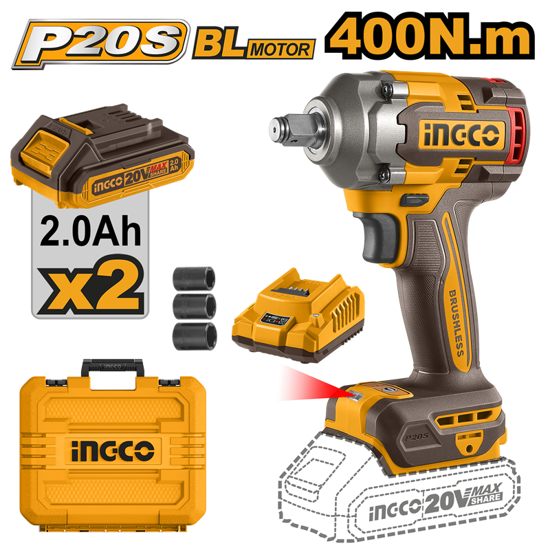 INGCO ING-CIWLI2040E KÖMÜRSÜZ AKÜLÜ SOMUN SIKMA 1/2 20V 2.0AH