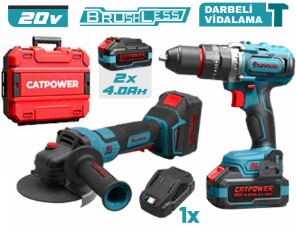 CATPOWER CAT5185 KÖMÜRSÜZ AKÜLÜ SET AVUÇ TAŞLAMA VE DARBELİ VİDALAMA Lİ-İON 20V 4.0Ah