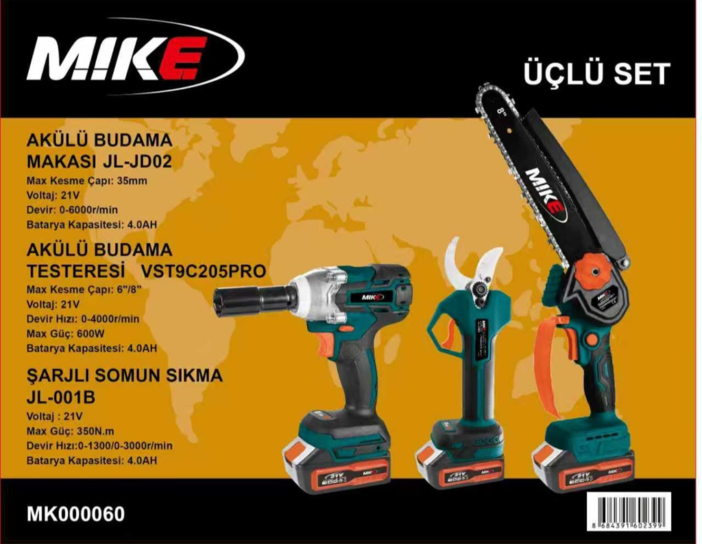 MİKE 3 LÜ AKÜLÜ SET (SOMUN+MAKAS+TESTERE)