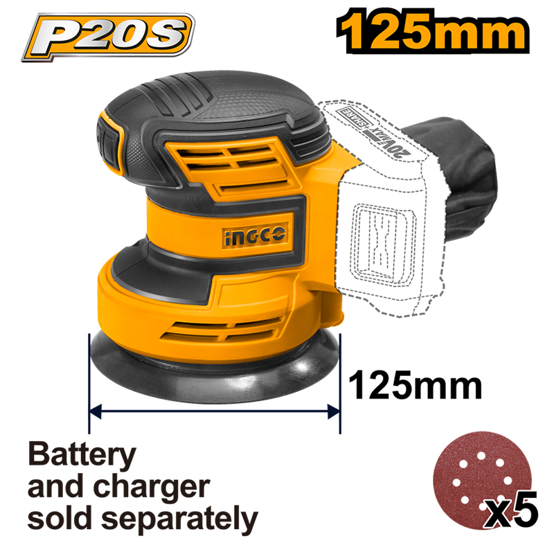 INGCO ING-CROSLI2001 Li-ion Akülü Eksantrik Zımpara 20V 2.0Ah