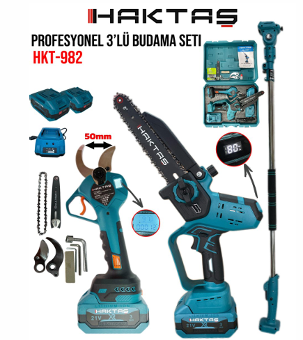 HAKTAŞ HKT-982+ 3LÜ EKO BUDAMA SETİ (50MM MAKAS + 8" TESTERE + UZATMA KOLU)