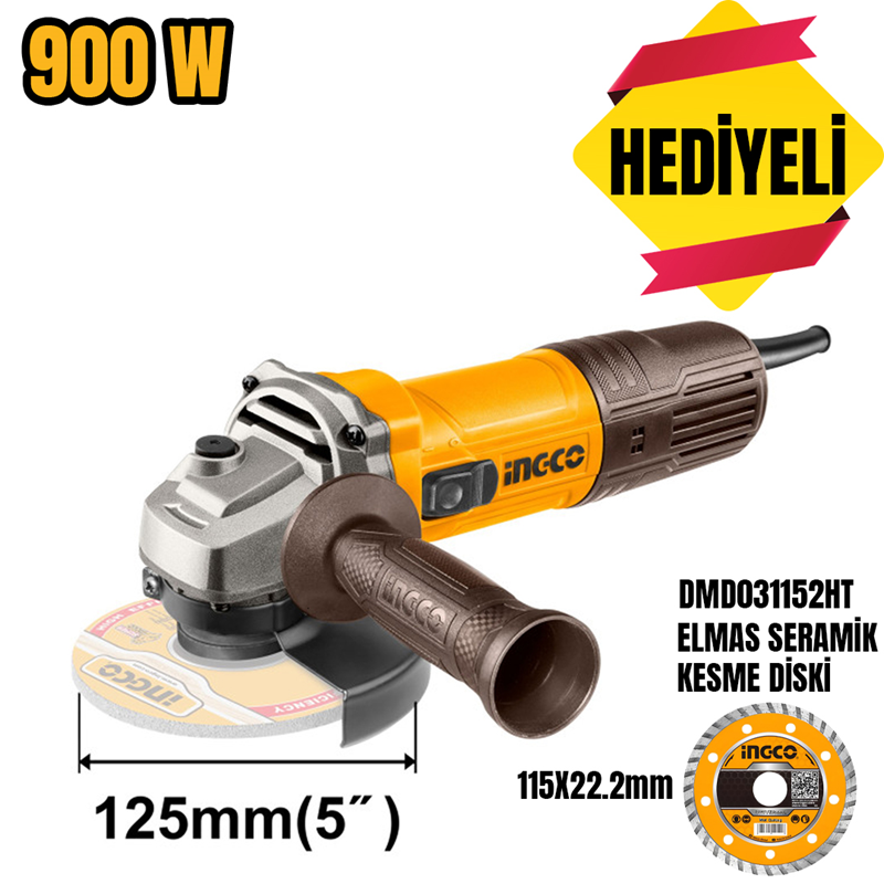 INGCO ING-AG90028E AVUÇ TAŞLAMA 125MM 900 WATT