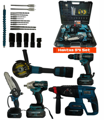 HAKTAŞ HKT-929 5Lİ AKÜLÜ SET ( KIRICI + TAŞLAMA + MATKAP + SOMUN SIKMA + ZİNCİRLİ TESTER)