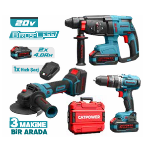 CATPOWER CAT5170 K�M�RS�Z AK�L� SET AVU� TA�LAMA, DARBEL� V�DALAMA VE KIRICI DEL�C� L�-�ON 20V 4.0Ah
