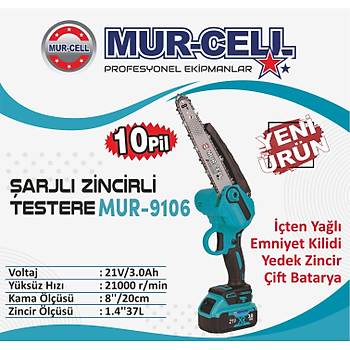 Murcell Mur-9106 Akl Zincirli Testere 20 cm 22 di 10 Pilli + Zincir Hediyeli