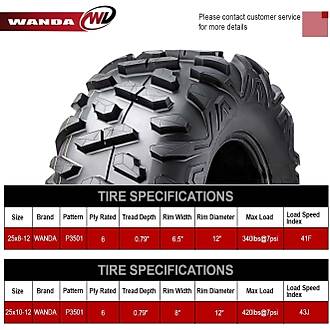 Wanda 25x8.00-12 P350 6PR Atv �n Lasti�i