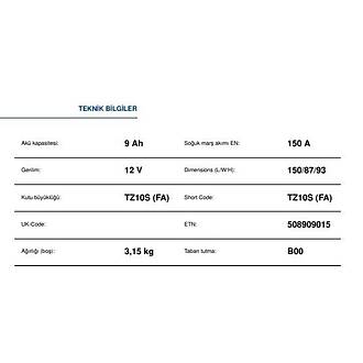 TTZ10S-BS 12V9AH Motosiklet Ak�s�