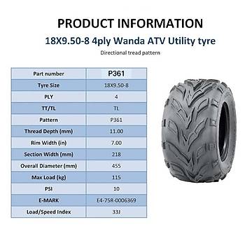 Wanda 18x9.5-8 P361 Atv Arka Lastik