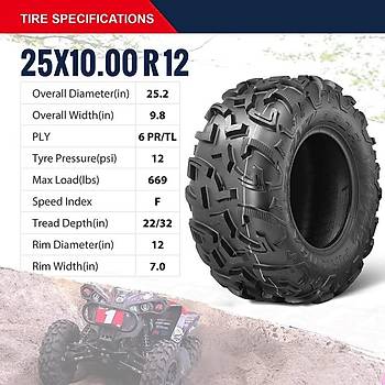 Obor 25x10.00-12 WU32 6PR Atv Arka Lastiği