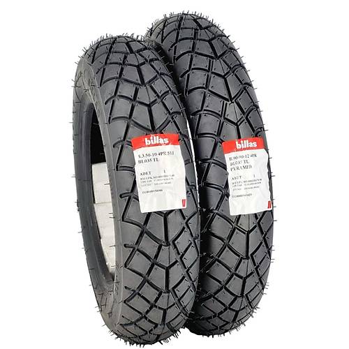 Billas Set 90/90-12 ve 3.50-10 BL035 TL 4PR Motosiklet Lastiği Ön Arka Takım