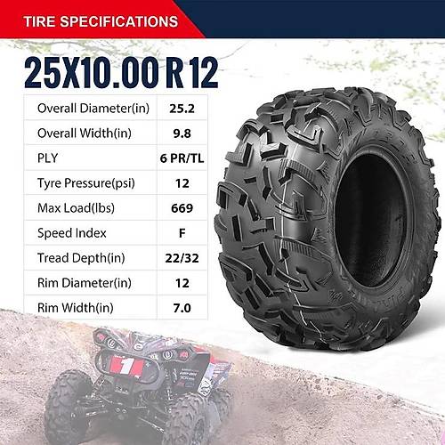 Obor 25x10.00R12 WU32 Piranha 6PR Atv Arka Lastik