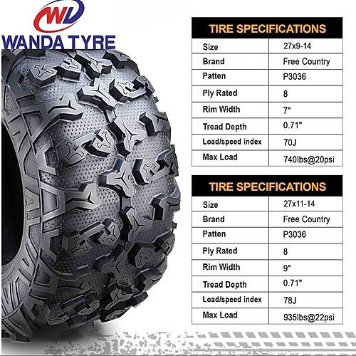 Wanda Set 27x9.00-14 ve 27x11.00-14 P3036 8PR Atv Utv Ön Arka Lastik