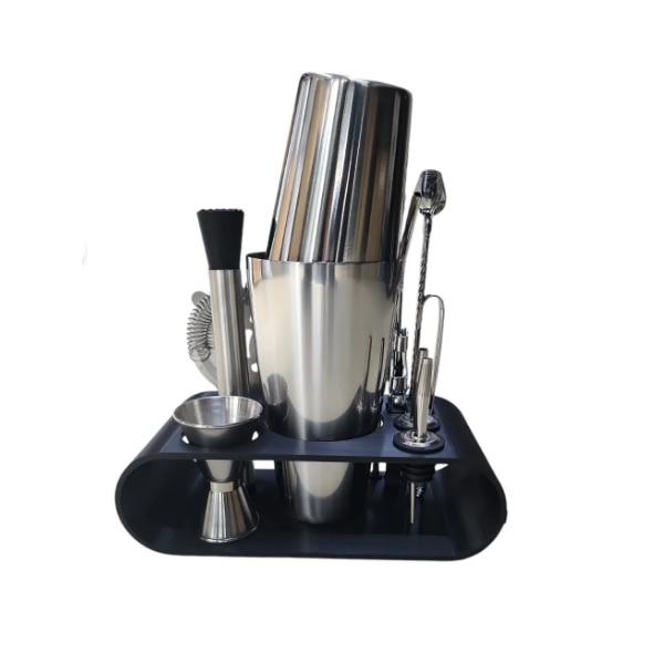 10 Parça Oval Standlı Kokteyl Hazırlama Seti Boston Shaker 700 Ml