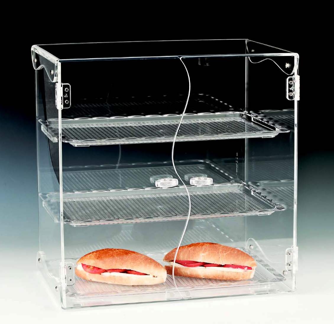 3 Katlı Kapaklı,Polycarbonat Tepsili Teşhir Standı