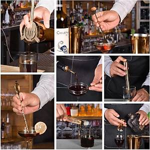 Ah�ap Standl� Kokteyl Haz�rlama Seti - Alt�n