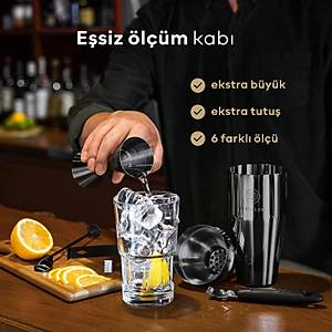 Lks Kokteyl Shaker Seti, Hediye Kutusu, Saklama antas Ve Tarif Kitab - Siyah