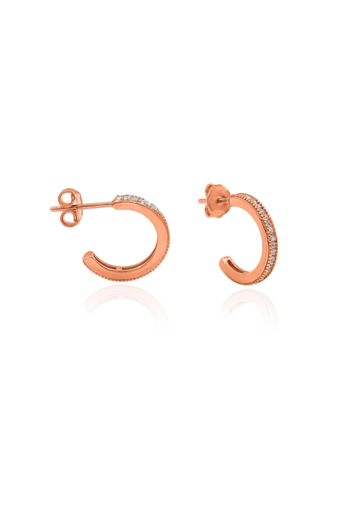 Kadın Tek Sıralı Zirkon Taşlı Gümüş J Küpe Rose Rengi KUPE-473