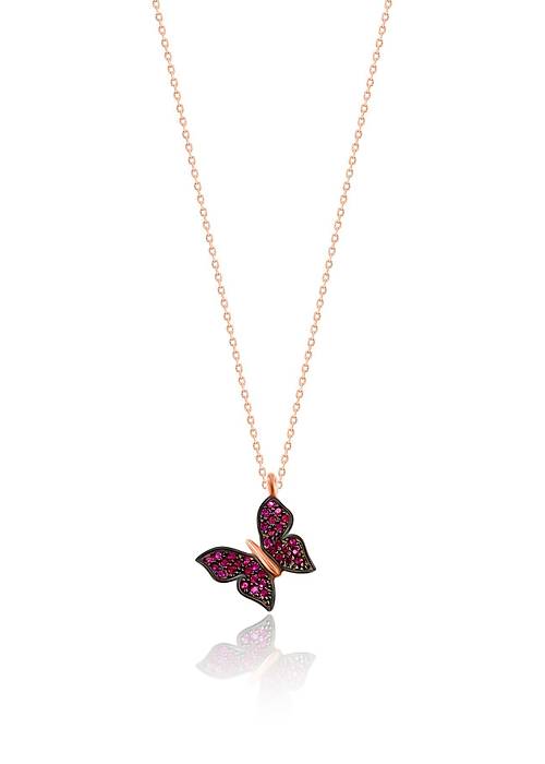 Gümüş Kelebek Kolye Taşlı Rose Gümüş Kadın Kolyesi 925 Ayar Uc-510