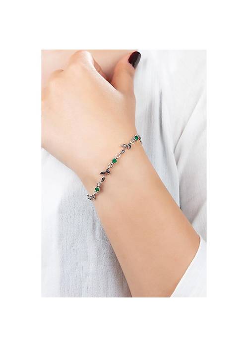Gümüş Bileklik Kök Zümrüt Taşlı Kadın Bilekliği 925 Ayar BLK-306