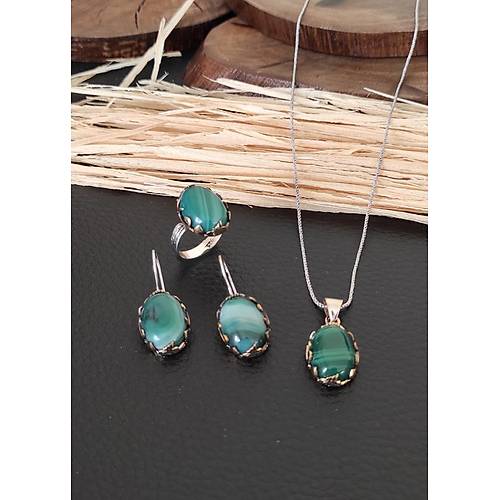 Malahit Tal Otantik Gm Set Yzk Kpe Kolye Takm SET-387