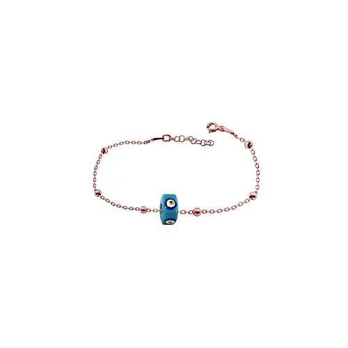 Gm Bileklik Top Top Zincirli Mavi Renk Nazarlkl Kadn Rose Knye BLK-267