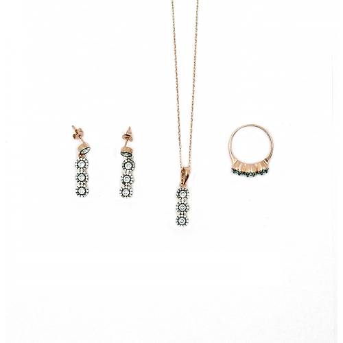 Rose Zirkon Tal Gm l Set Yzk Kpe Kolye 925 Ayar SET-296