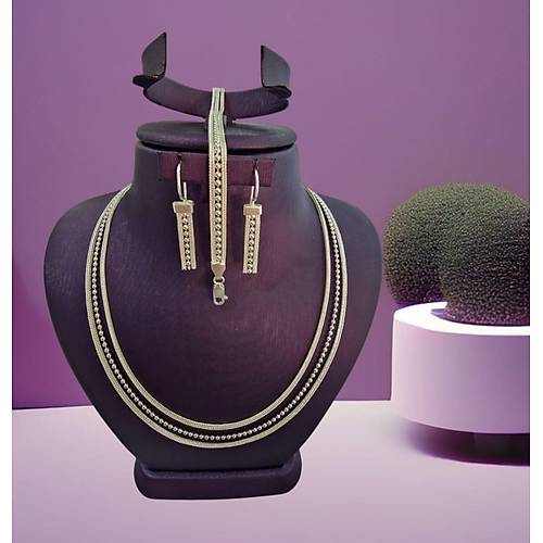 Zincirli G�m�� Tak�m Kolye Bileklik K�pe Bayan Seti TKM-227