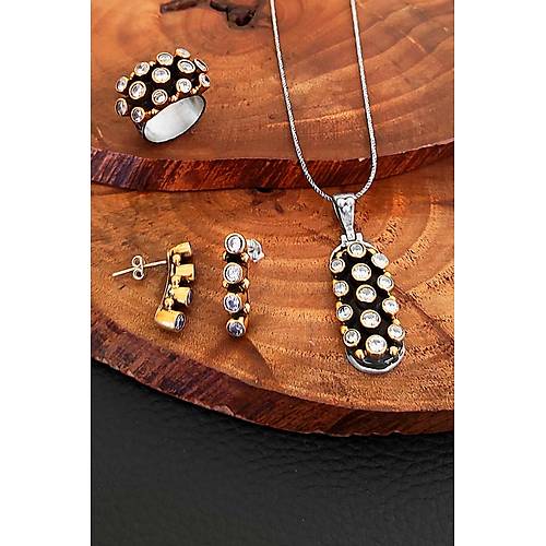 Zirkon Tal Otantik Gm Set Kadn Takm  Yzk Kpe Kolye Ucu SET-264