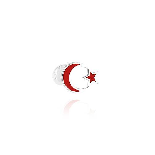 Türkiye Bayrağı Rozet Gümüş Ay Yıldız Yaka İğnesi 925 Ayar Gümüş Rozet TRZ-09